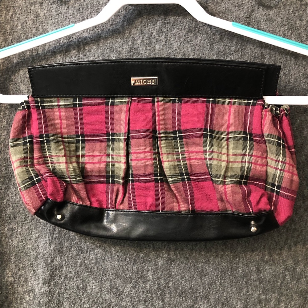 Miche Black and Pink Plaid Clutch